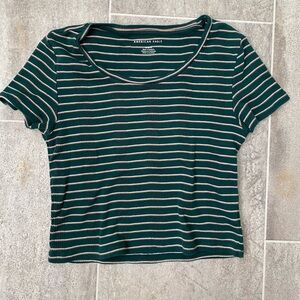 AEO Green Stripe Cropped Baby Tee